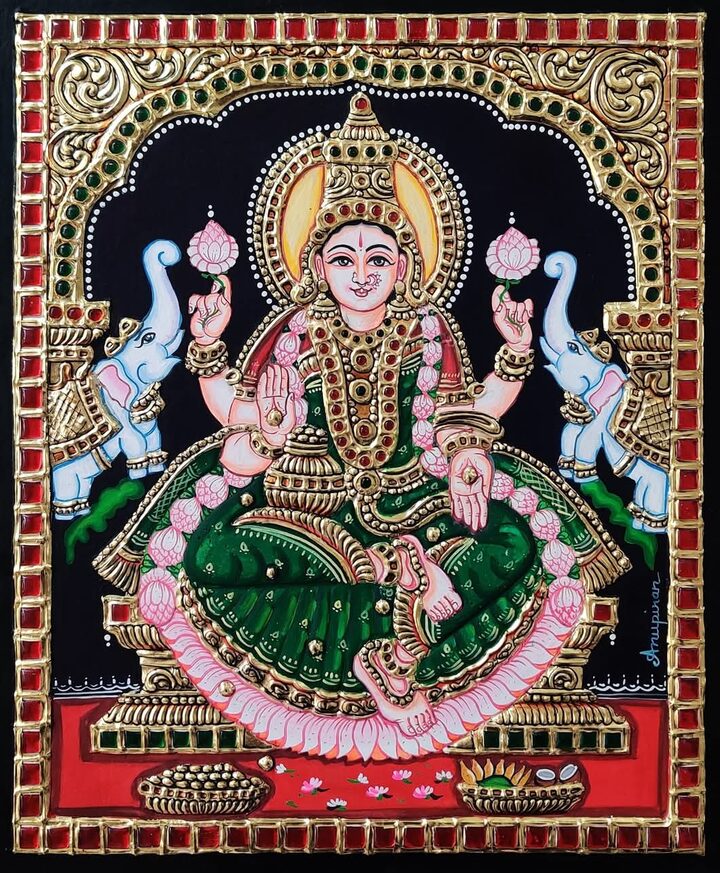 Gajalakshmi - Green Saree